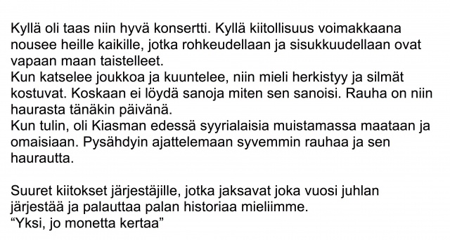 Ko palaute Kyllä oli taas niin hyvä konsertti (1)