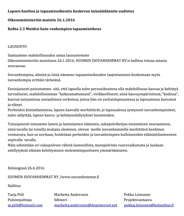 Laus 16 VAL jp Lapsen huoltoa ja tapaamisoikeutta koskevan lainsäädännön uudistus (1)